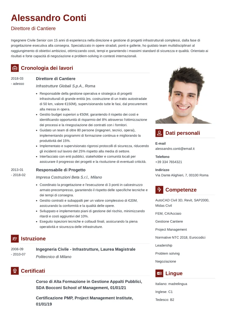 curriculum ingegnere civile junior