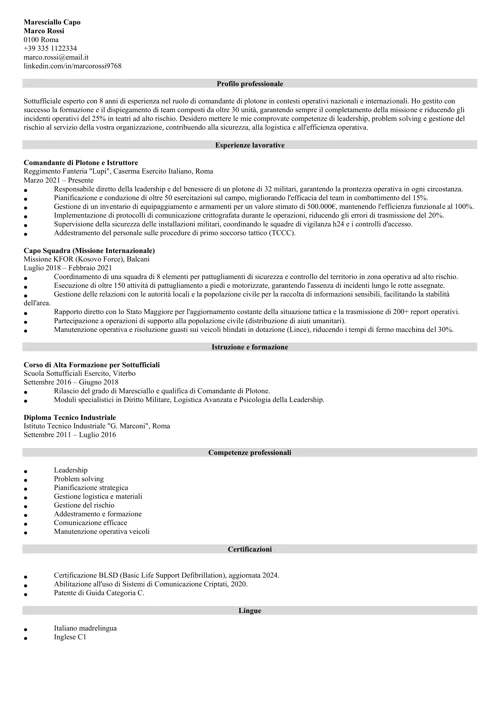 Esempio di curriculum militare