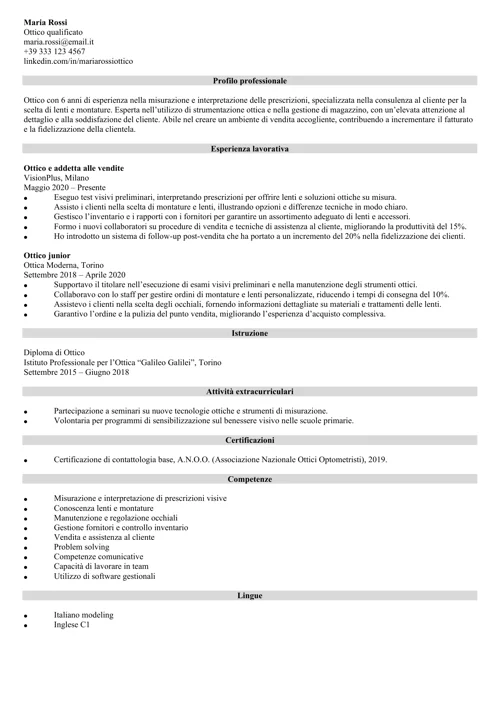 curriculum ottico