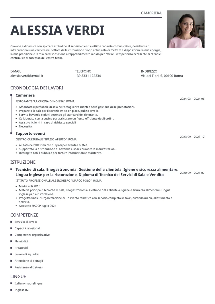 curriculum cameriere senza esperienza