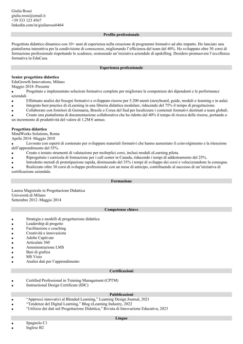 curriculum progettista didattico
