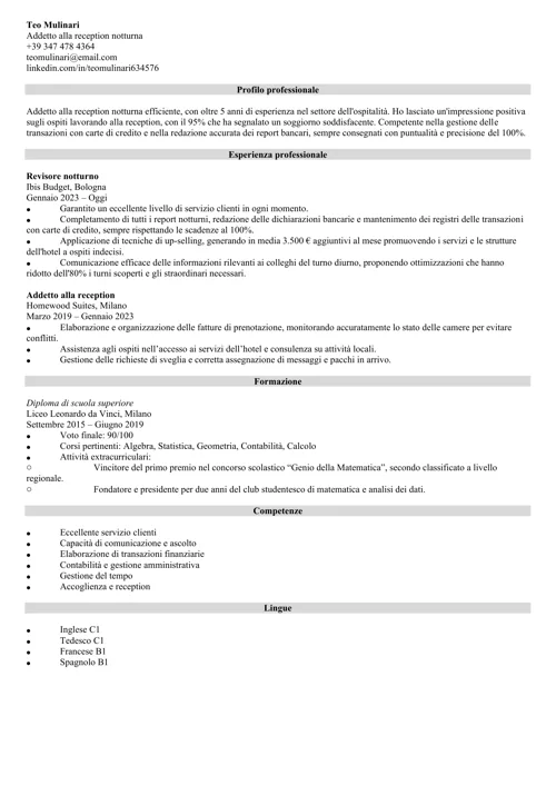 curriculum revisore notturno