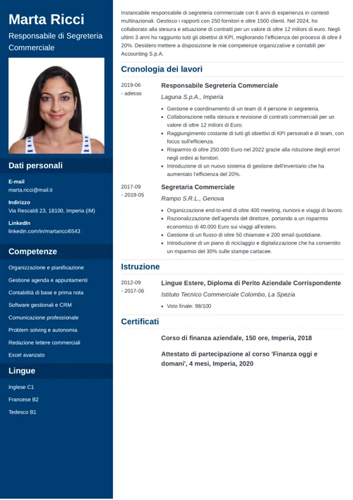 esempio di curriculum da segretaria