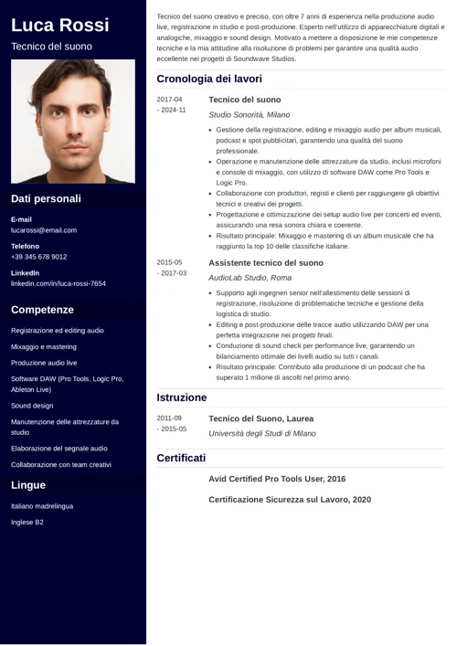 curriculum tecnico del suono