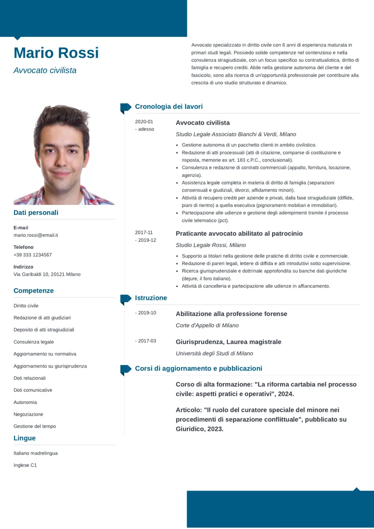 curriculum da avvocato civilista