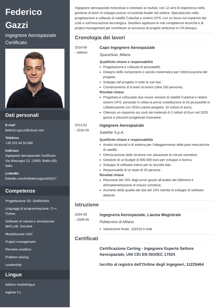 curriculum ingegnere
