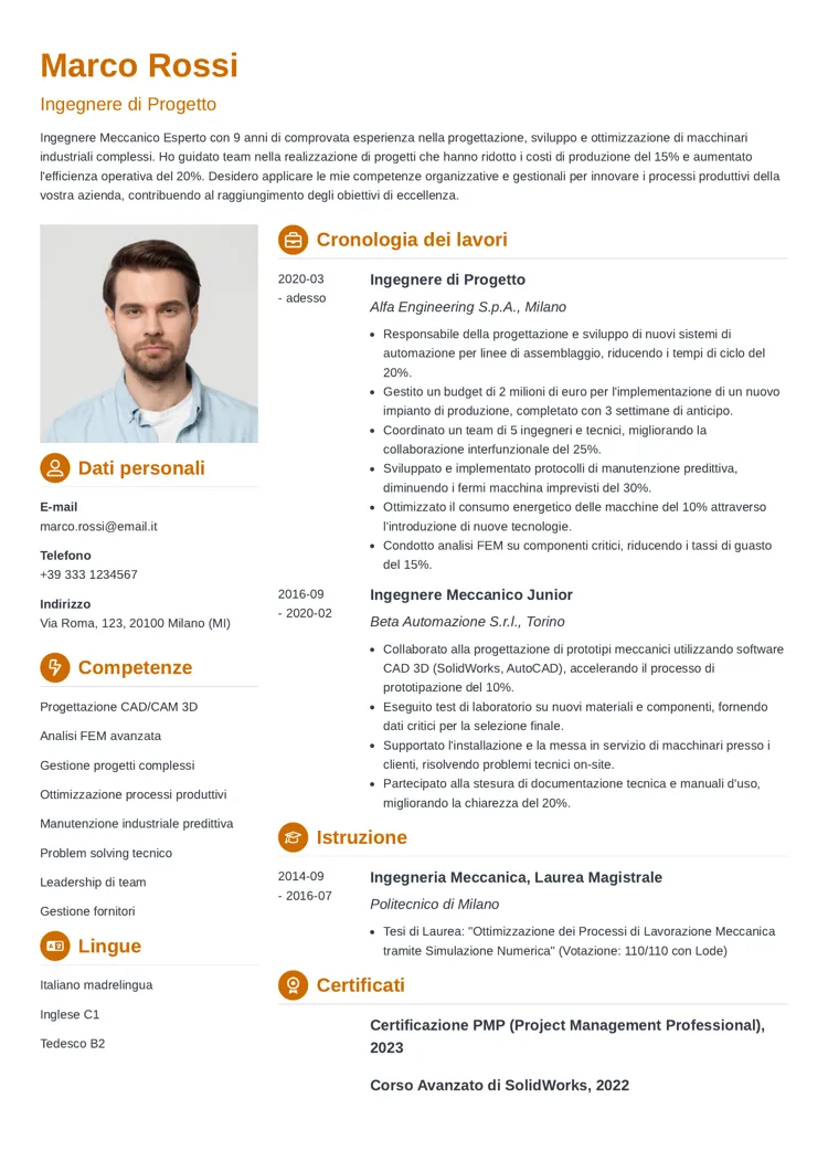 curriculum da ingegnere civile