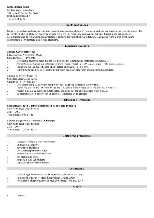 esempio di curriculum vitae da medico