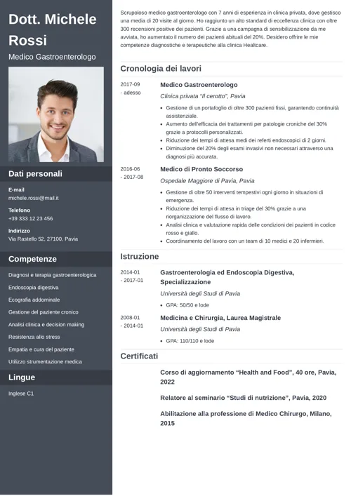 esempio di curriculum vitae da medico