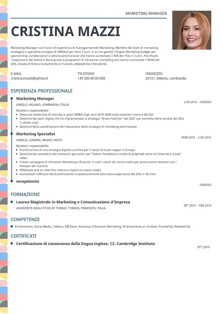 CV prestampato Profile