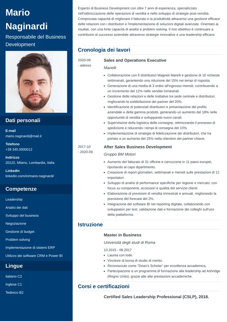 CV professionale Cascade