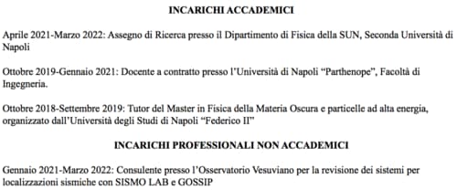 Incarichi professionali nel curriculum scientifico