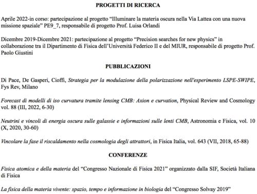 progetti del curriculum scientifico