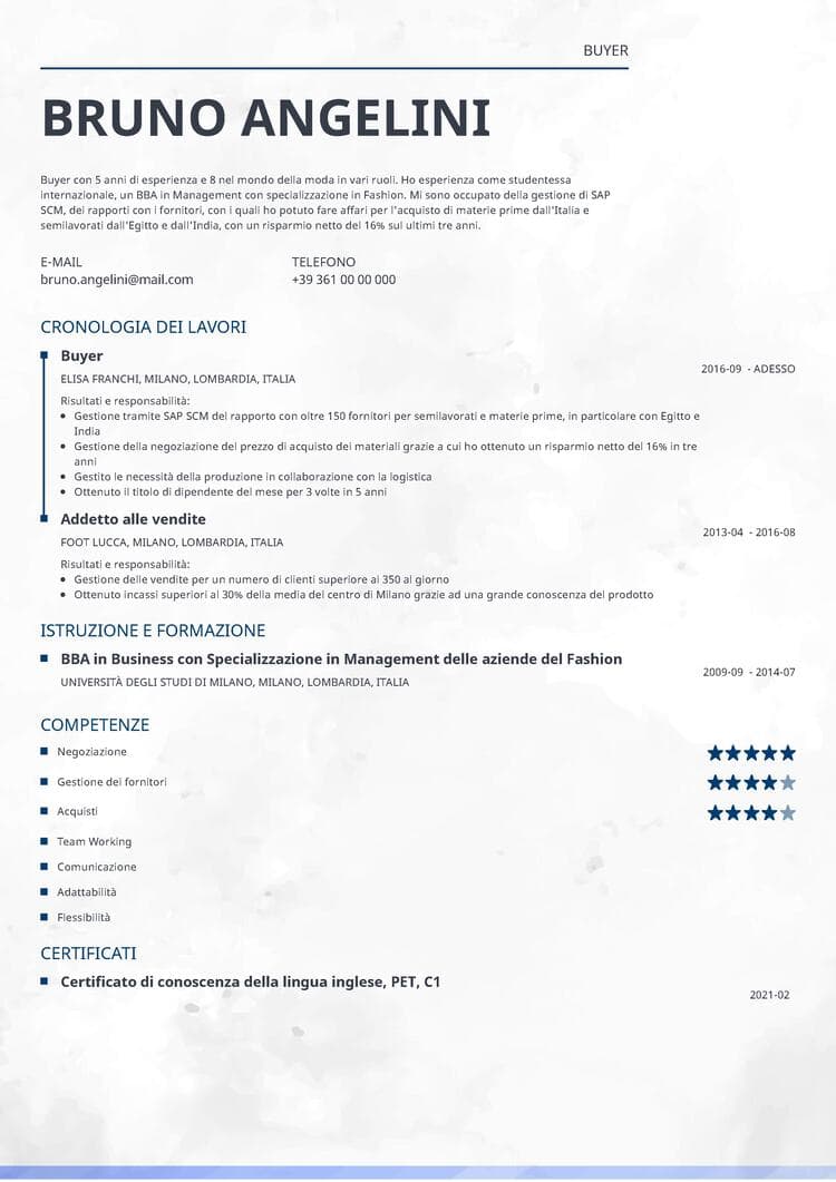 Curriculum vitae compilato Ceramica