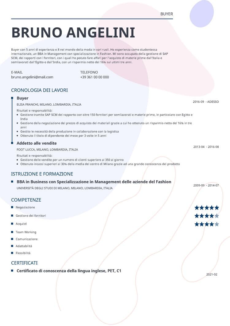 Curriculum vitae compilato Impetus