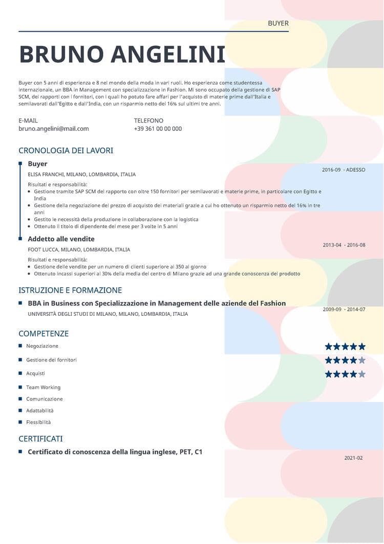 Curriculum vitae compilato Spectra