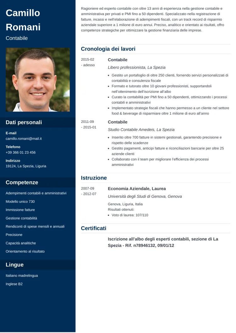  curriculum vitae ragioniere contabile Cascade