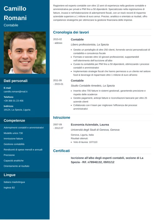 curriculum vitae ragioniere contabile