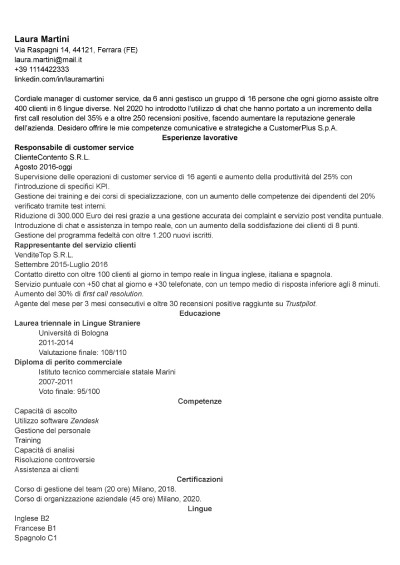 Modello di curriculum perfetto