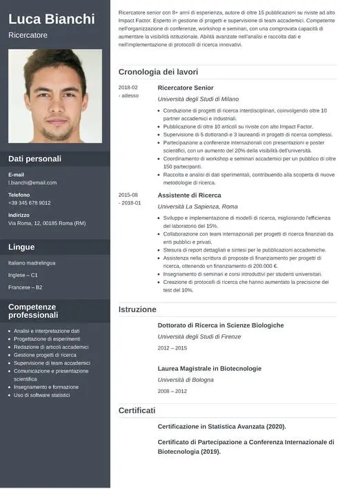 Esempio di CV da ricercatore