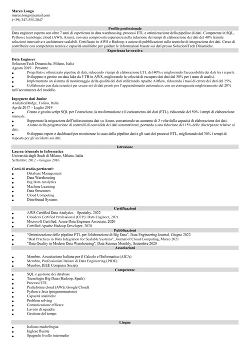 curriculum data engineer