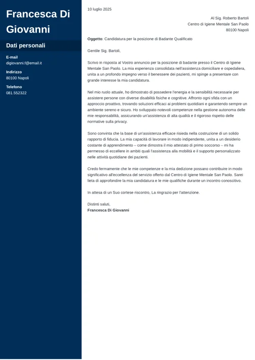 esempio lettera di presentazione badante