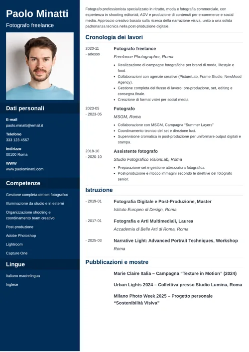 Esempio di curriculum per un fotografo