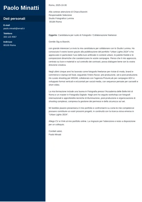 Esempio lettera di presentazione fotografo