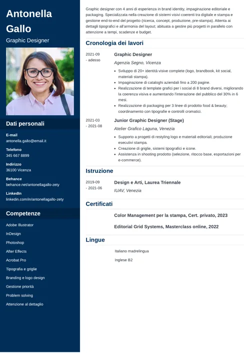 esempio di CV per graphic designer
