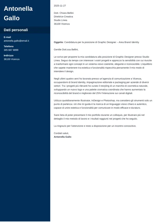 Esempio lettera di presentazione graphic designer