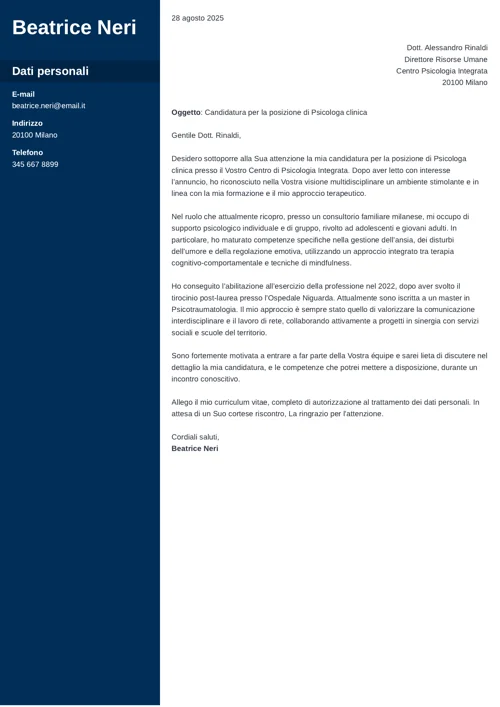 Esempio di lettera di presentazione per psicologo