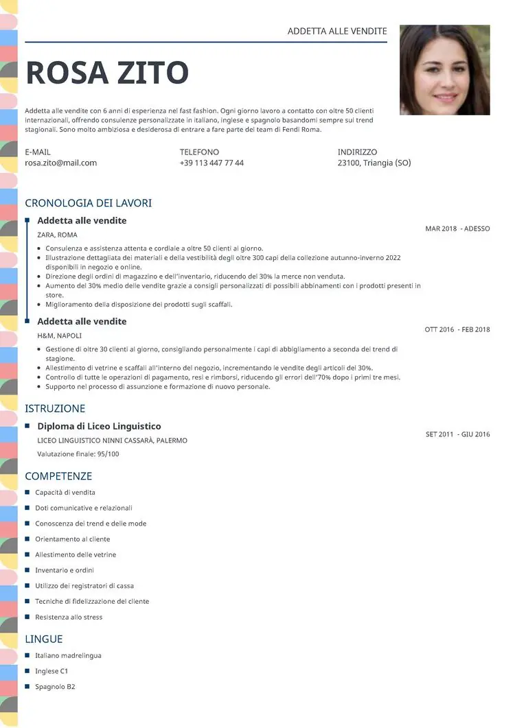 Fac simile curriculum vitae Profile