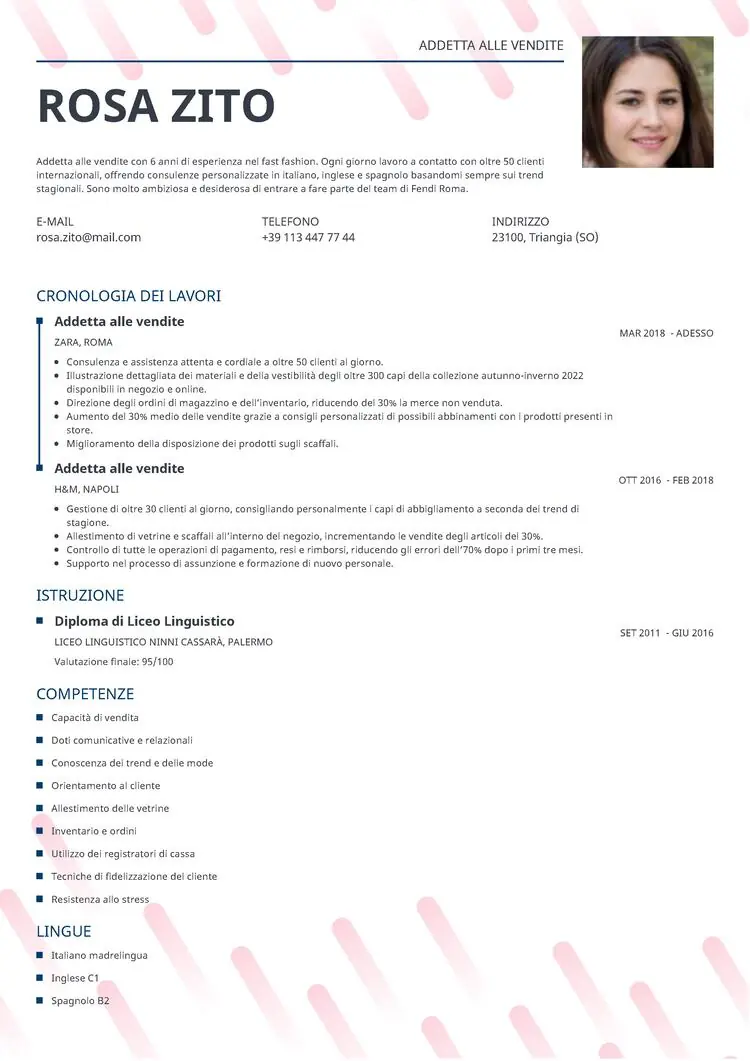 Fac simile curriculum vitae Dynamic